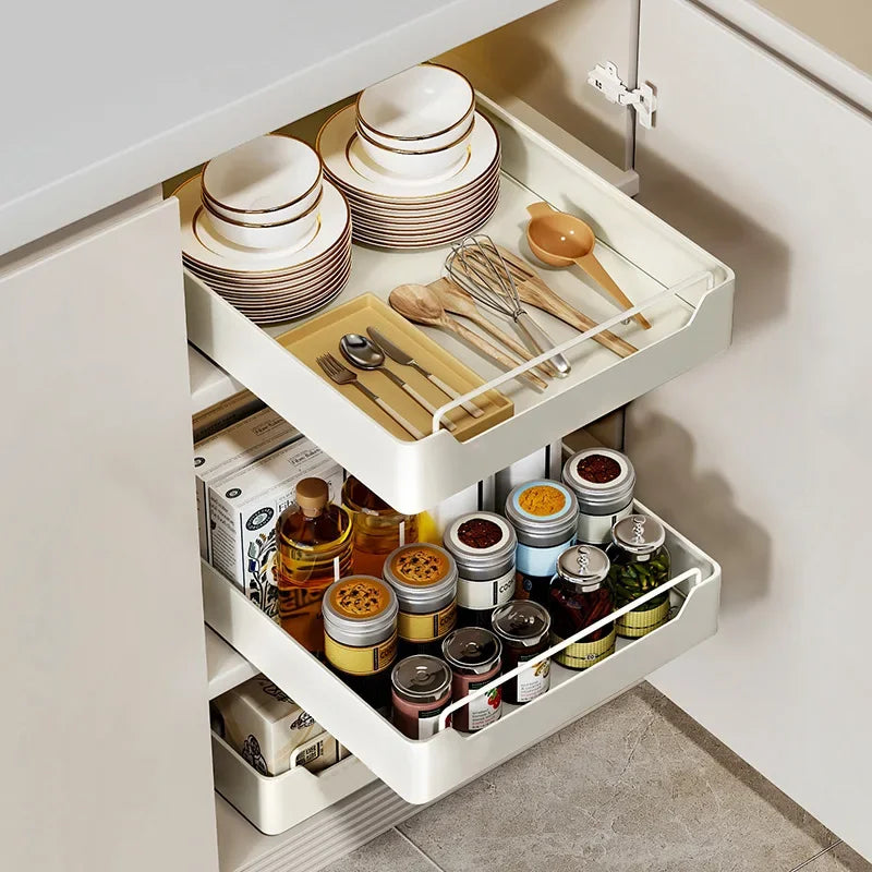 1pc Kitchen Storage Rack with Slide Rails Pull-out Kitchen Drawer Type Storage Tray Spice Box Storage Rack Cabinets Organizer
