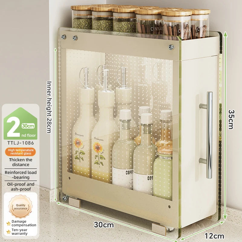 Kitchen Pull-out Spice Storage Rack Corner Seasoning Salt Sauce Vinegar Bottle Organizer Countertop Narrow Edge Pull-out Rack