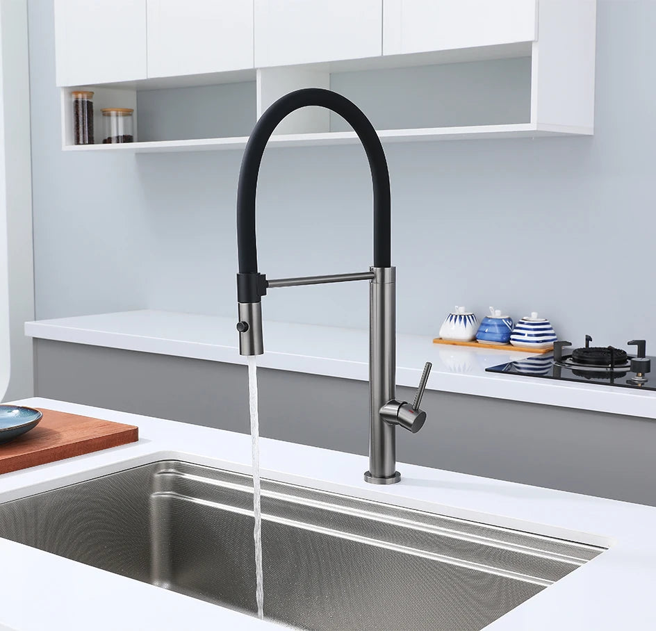 Kitchen Faucet Sink Faucets Rubber Pull Down Stream Sprayer Taps Stainless Steel 304 Rotatable Kitchen Mixer Water Tap Crane