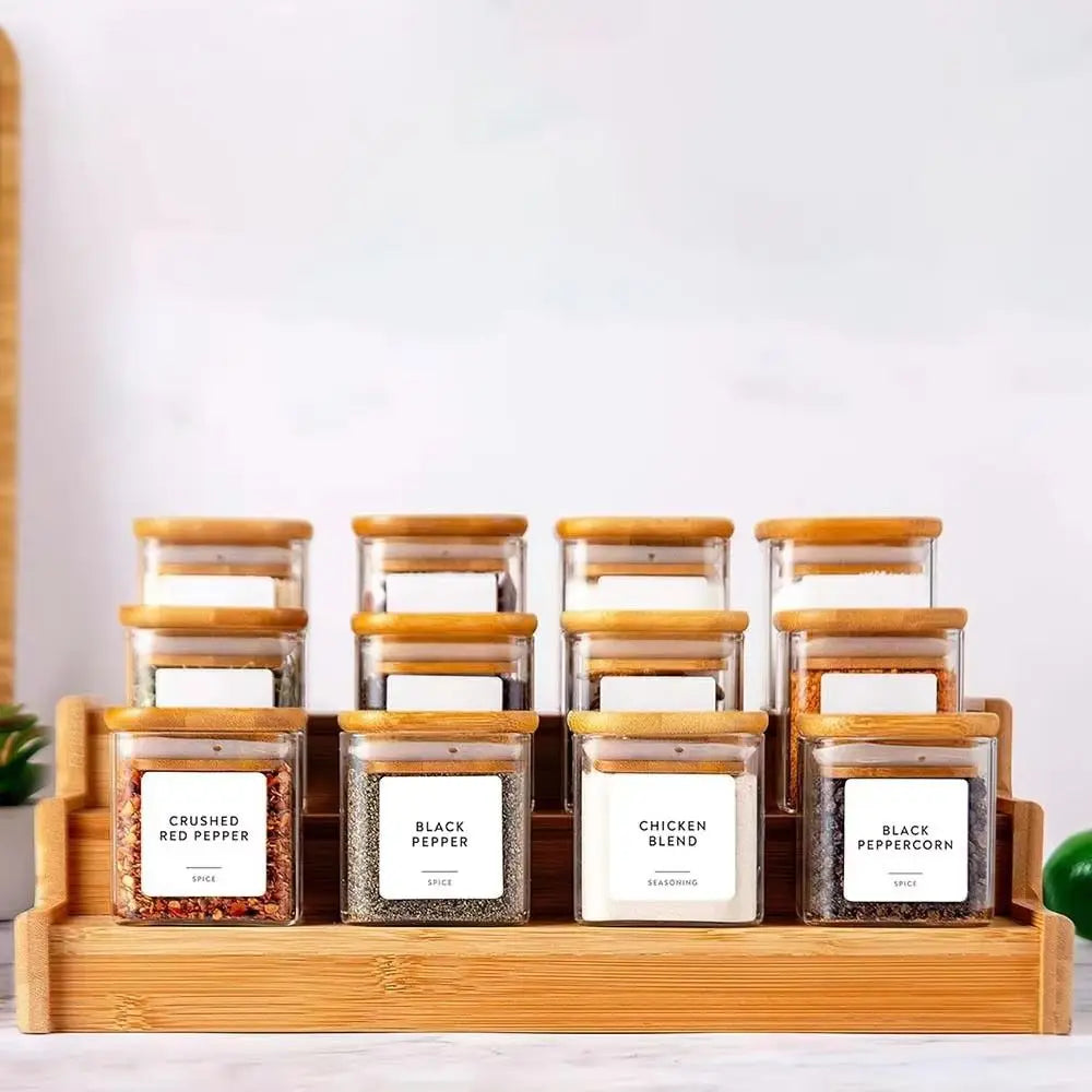 Solid Wooden 3-Tier Spice Rack Space-Saving Spice Display Seasoning Organizer Durable Multi-Tier Spice Jar Storage Set