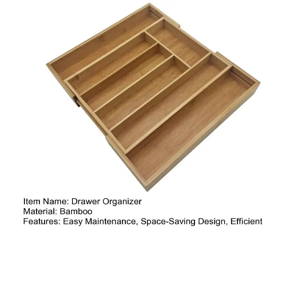 Bamboo Drawer Organizer Expandable 5-7 Compartments Adjustable Width Cutlery Tray Kitchen Utensils Jewelry Storage Tray