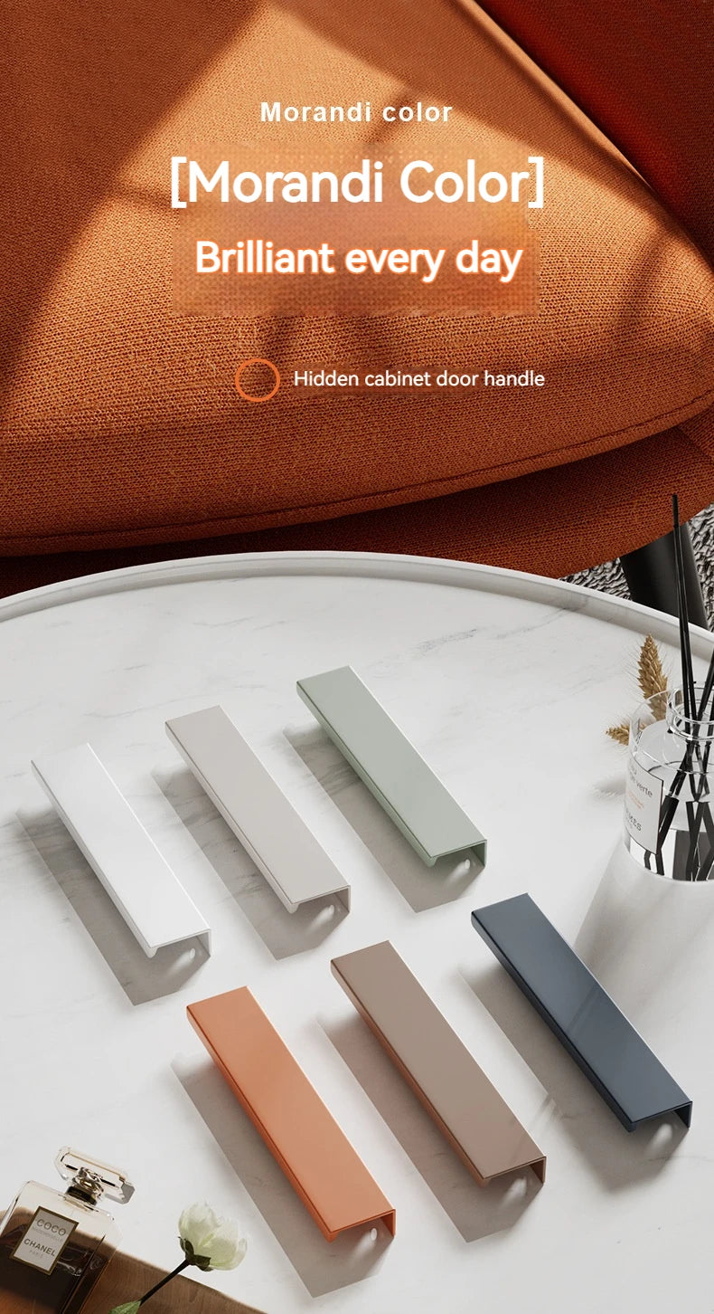 Modern Minimalist Long Door Handles, Drawers, Wardrobes, Hidden Handles, Non Perforated Cabinets, Black Edge Sealing Handles