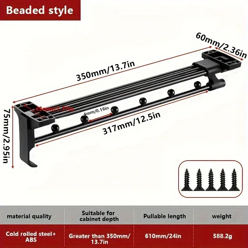 1pcs Retractable Closet Pull Out Rod Closet Valet Rod Extending Rail Pull Out Hanger Closet Valet Rod Rail Pants Hanger