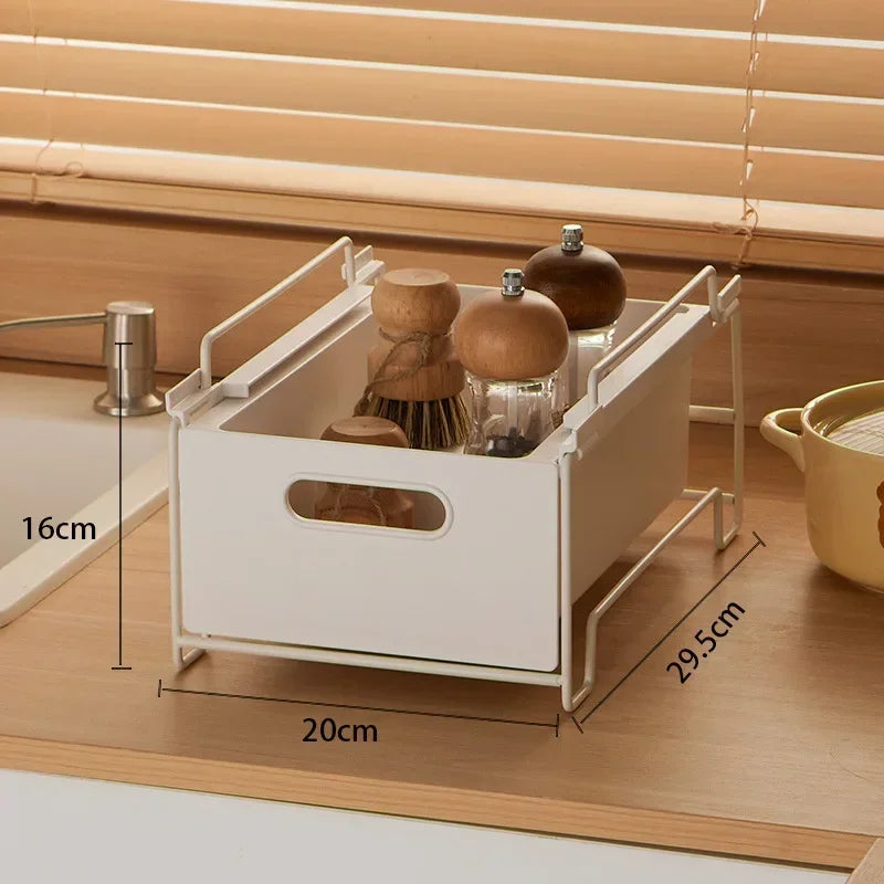 Kitchen Storage Rack with Slide Rails Pull-out Kitchen Drawer Type Storage Tray Spice Box Storage Rack Cabinets Organizer