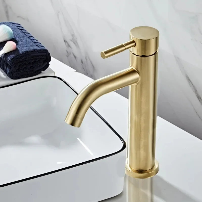 Bathroom Faucets Bathroom Basin Faucet Cold and Hot Water Mixer Sink Tap Single Handle Deck Mounted Brushed Gold Tap