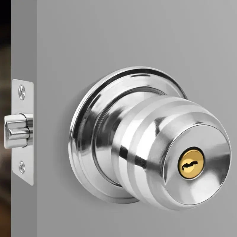 Home  Armored Door Handle With Lock For Room Accessories Stainless Steel Knobs Safety Round Entrance Bedrooms Doorknob Articles