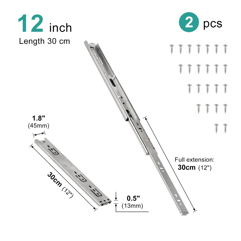 Drawer Rail 10~20Inch Stainless Steel Ball Bearing Slides Drawer Sliding Track 3-Section Full Extension Cabinet Furniture Slides
