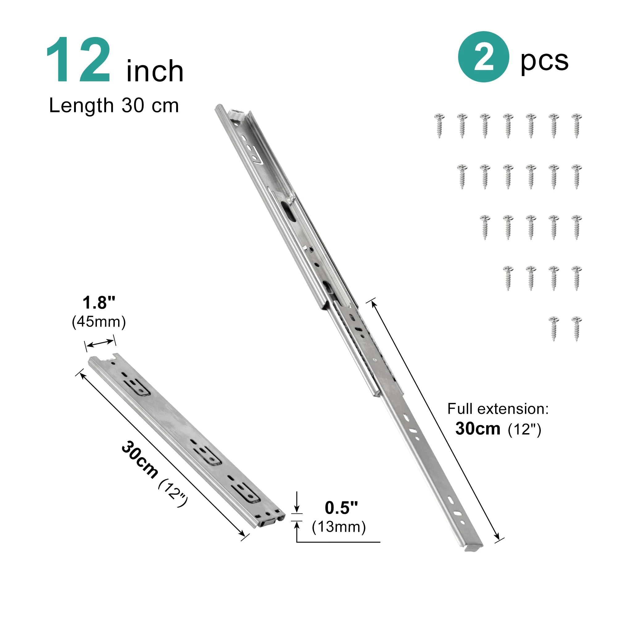 Drawer Rail 10~20Inch Stainless Steel Ball Bearing Slides Drawer Sliding Track 3-Section Full Extension Cabinet Furniture Slides