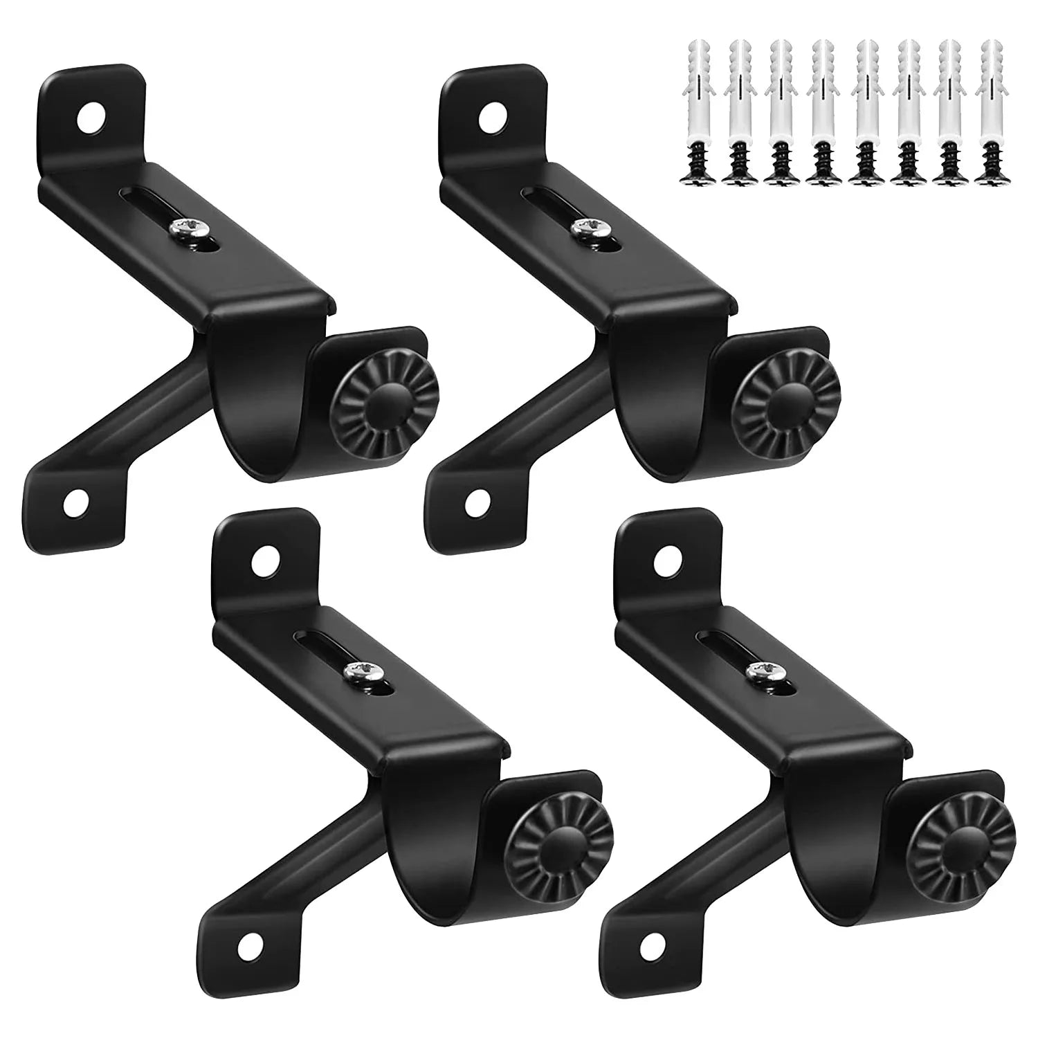 AA81-Curtain Rod Bracket, Adjustable Heavy Duty Curtain Rod Holders, Black Curtain Rods Hooks Hangers For Wall Drapery Rod