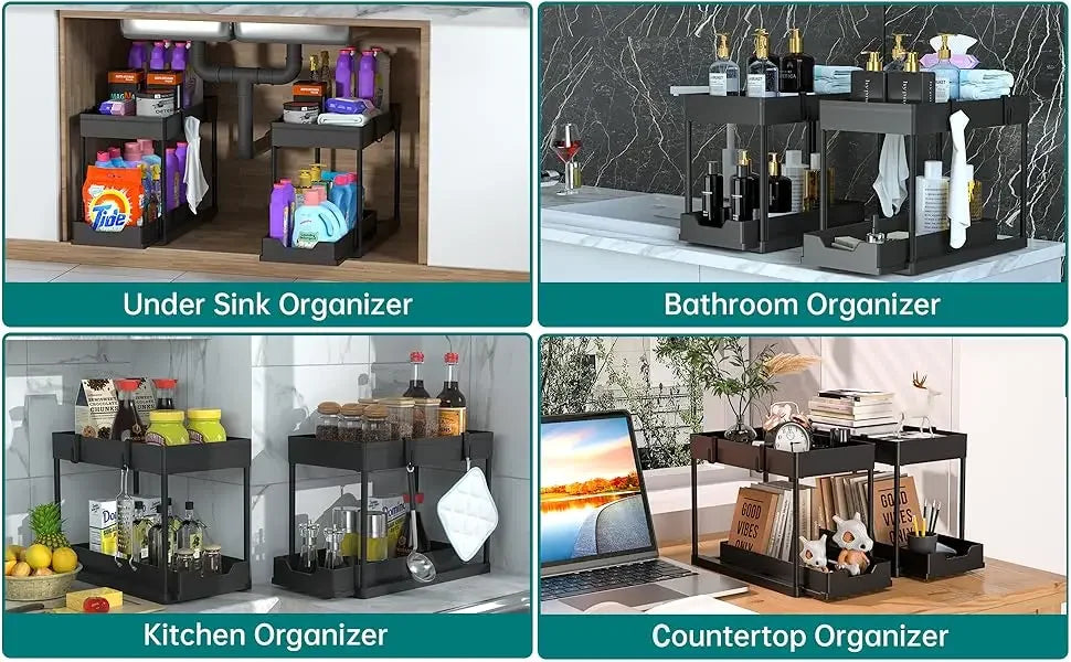 Kitchen Storage Under Sink Organizer 2 Layer Pull Out Multifunctional Drawer Shelf Organizer Bathroom Desktop Cabinet Rack