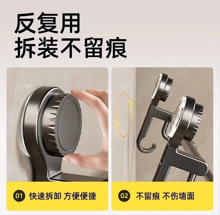 Towel Rack Bathroom No-Drill Storage Rack Suction Cup Wall-Mounted Towel Rack Toilet Bathroom Double Towel Hanging Rod