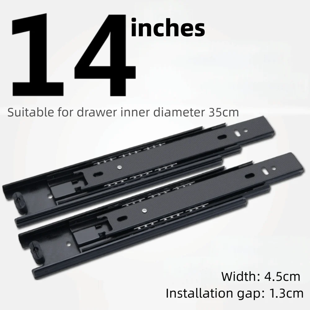 Black Drawer Slides Heavy Duty Smooth Operation Dresser Runners Easy Installation Steel Ball Bearing Drawer Rails Wardrobe
