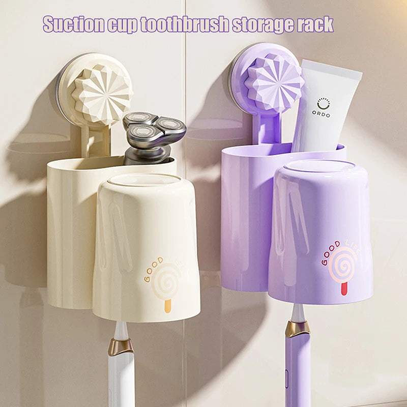 Bathroom Shelves Wall Mount Toothbrush Toothpaste Holder Suction Cup Storage Rack Toiletries Organizer Bathroom Accessories