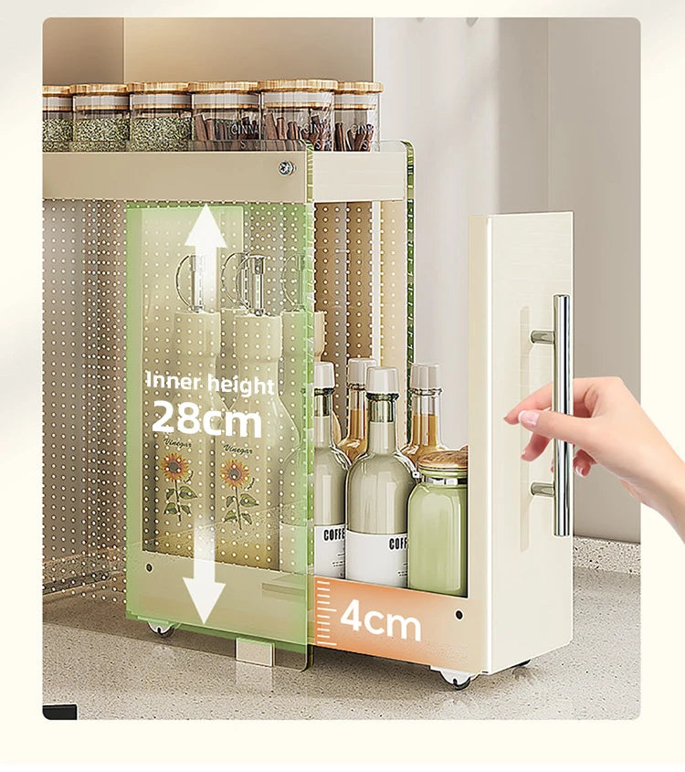Kitchen Pull-out Spice Storage Rack Corner Seasoning Salt Sauce Vinegar Bottle Organizer Countertop Narrow Edge Pull-out Rack