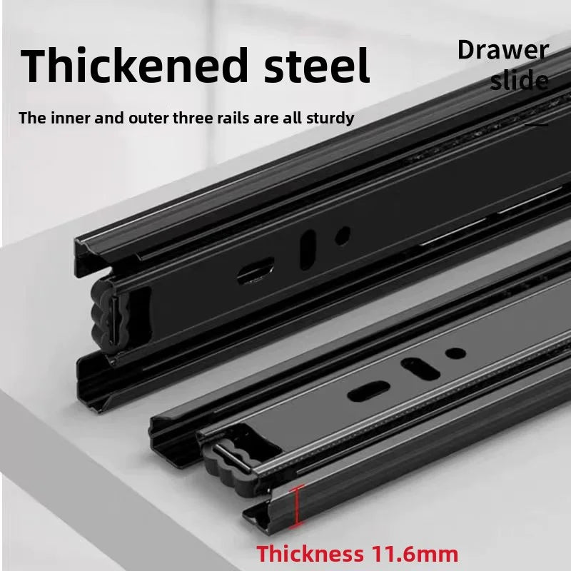 Heavy duty cold-rolled steel drawer slide rail -3-section soft closing damping rail, silent cabinet slide rail