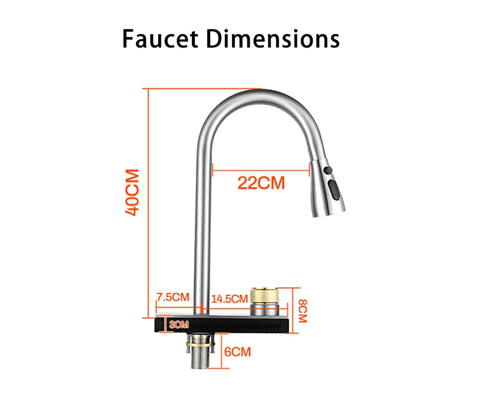 Waterfall Kitchen Sink Faucet with 4 Modes Pull Out Spout Stainless Steel Black One Hole Deck Mounted Kitchen Water Mixer Tap