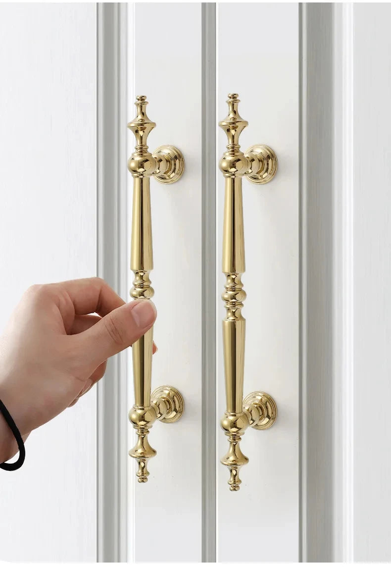 High-end Antique Bronze Door Handles and Knobs Solid Brass Antique Drawer Pulls Kitchen Cupboard Handle Gold Cabinet Handles
