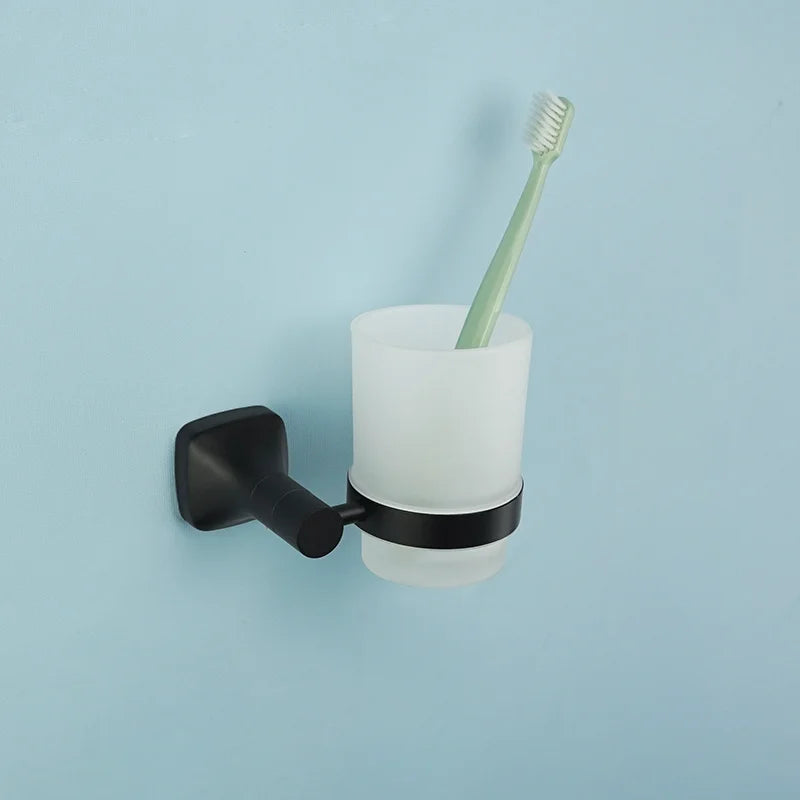 Black Bathroom Accessories Stainless Steel Wall Mounted Bath Towel Holder Robe Hook Toilet Brush Paper Towel Holder Pendant