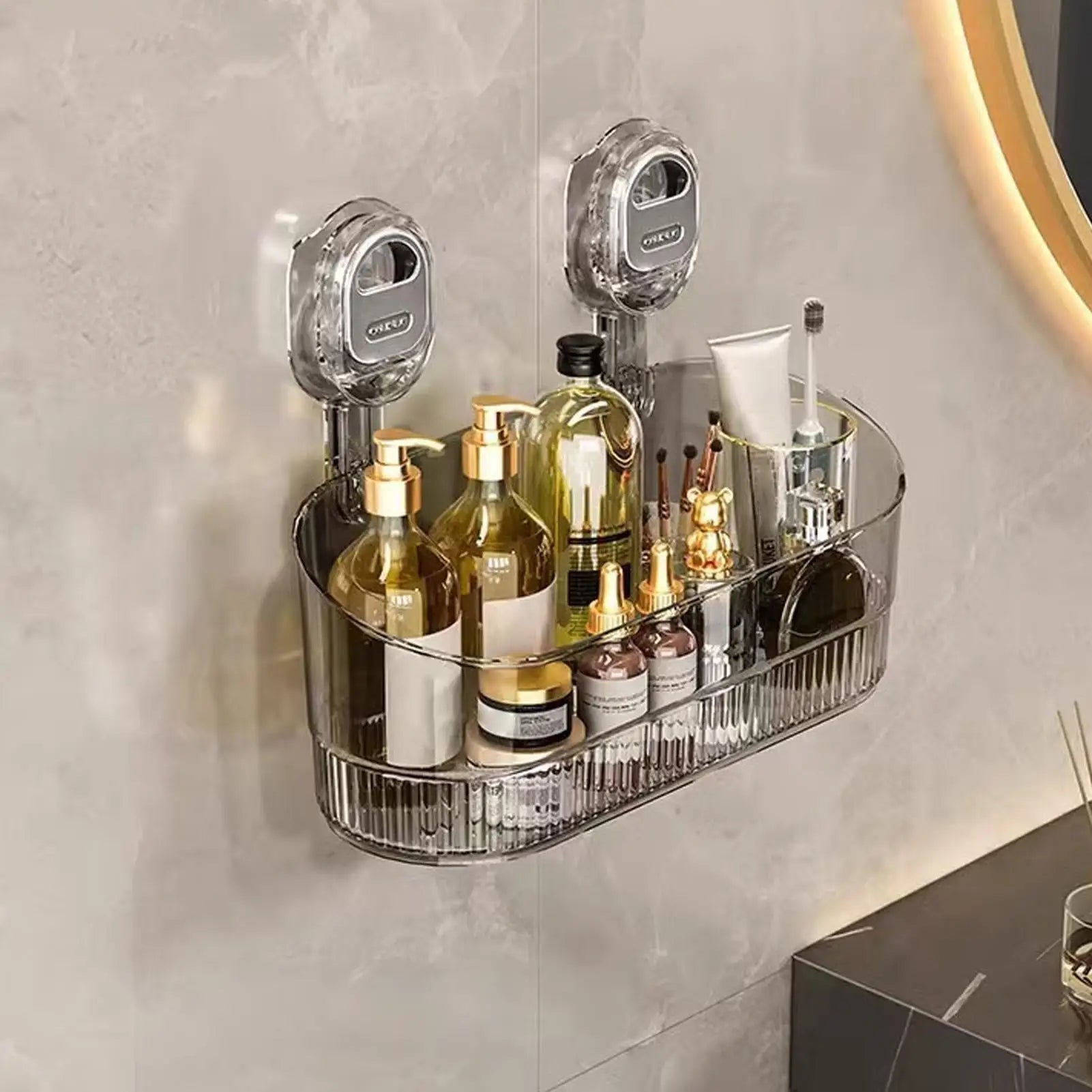 Bathroom Shelf Suction Cup Wall Mount Corner Storage Rack No Drill Shampoo Holder Cosmetic Organizer Shower Drain Basket