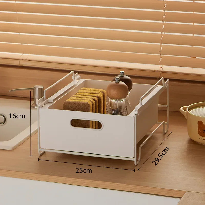 Kitchen Storage Rack with Slide Rails Pull-out Kitchen Drawer Type Storage Tray Spice Box Storage Rack Cabinets Organizer
