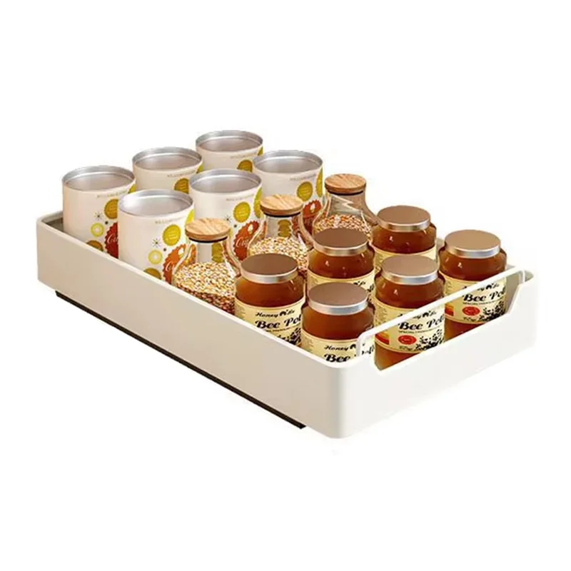 Pull-Out Kitchen Storage Box, Cabinet Organizer Rack, Spice Pantry Shelves, Drawer Basket, Easy Install, Quiet Slide-AT64