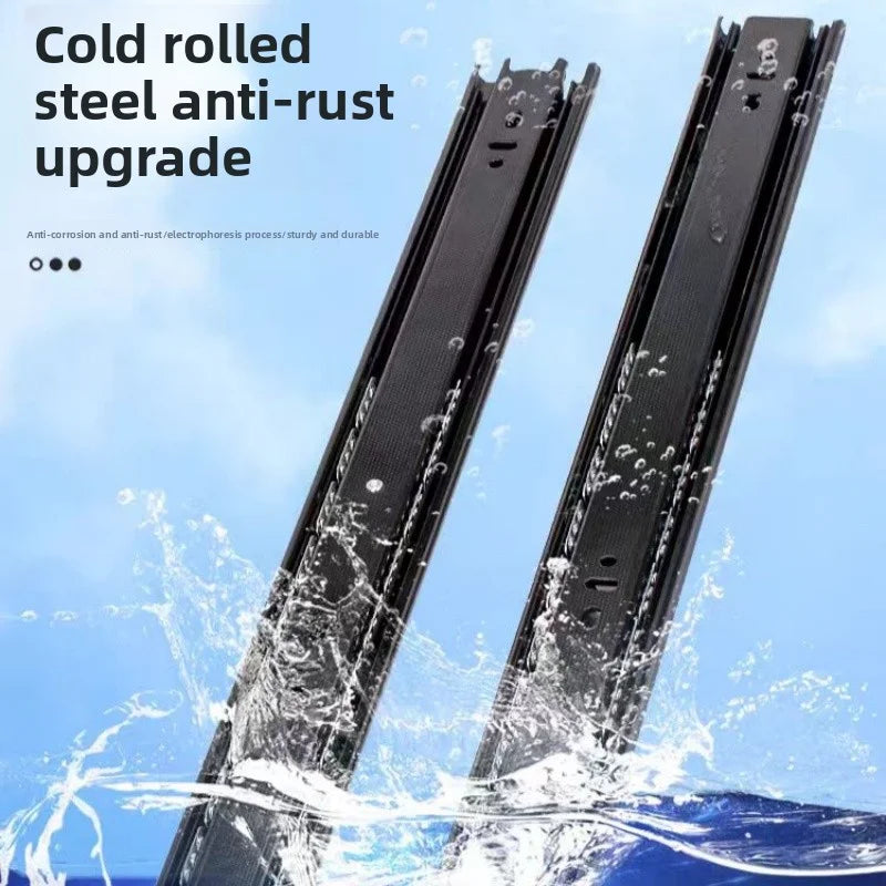 Heavy duty cold-rolled steel drawer slide rail -3-section soft closing damping rail, silent cabinet slide rail