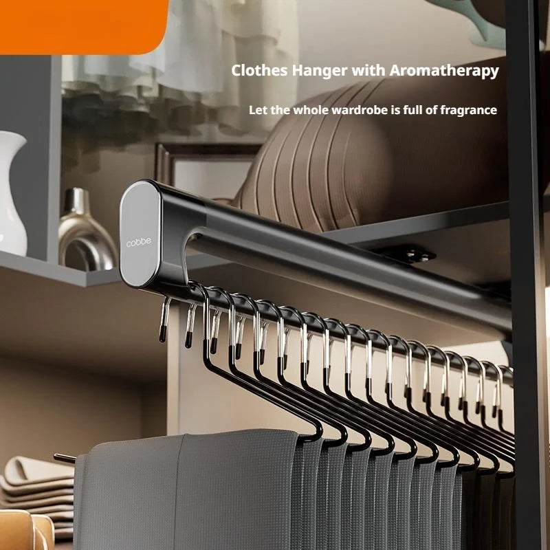 Retractable Closet Pull Out Rod Wardrobe Trousers Rack Clothes Hanger Top-mounted Damping  Slide Rail Valet Rod Pull-out Rack