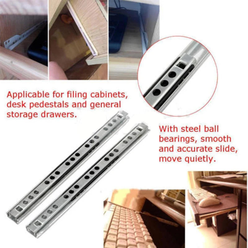 2Pcs Ball Bearing Drawer Slides 8-16inch Furniture Slide 17mm Metal Ball Bearing Slides Keyboard Cabinet Cupboard Drawer Runners