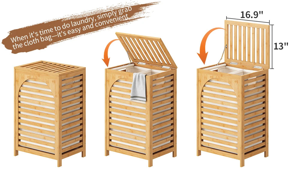 Large Bamboo Laundry Hamper with Lid 85L Clothes Basket Removable Bag Storage for Bathroom Natural