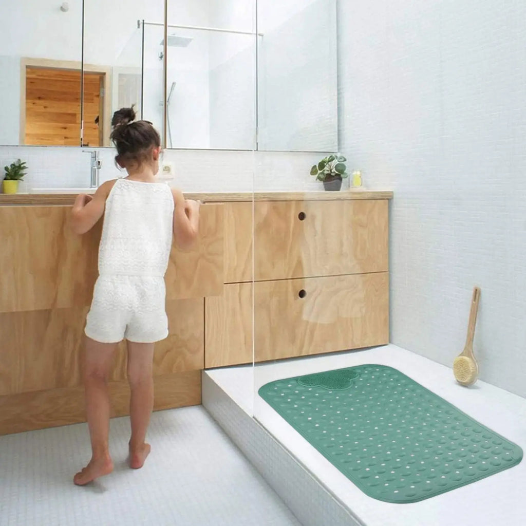 1Pc Shower Mat with Suction Cups and Drainage Holes, Shower Mat with Massage Cushion, Large Shower Bath Mat for Bathroom Shower