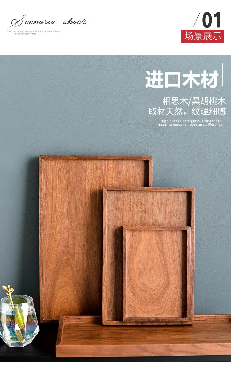 Walnut Wooden Serving Tray Tea Cup Saucer Trays Fruit Plate Storage Pallet Plate Decoration Japanese Food Rectangular Plate