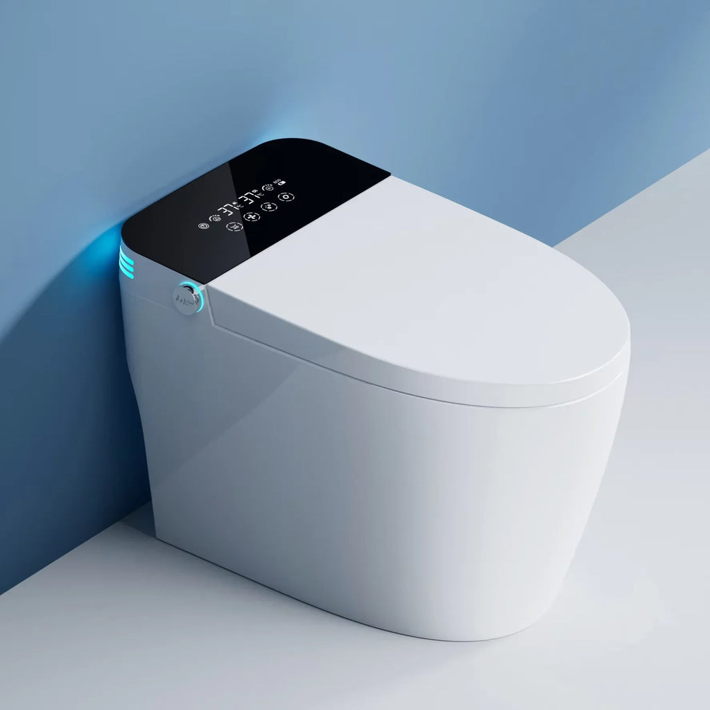 Bathroom Toilet,High-End Auto Electric Ceramic Toilet Smart Round Bowl With S-Trap Drainage Remote Control Floor Mounted