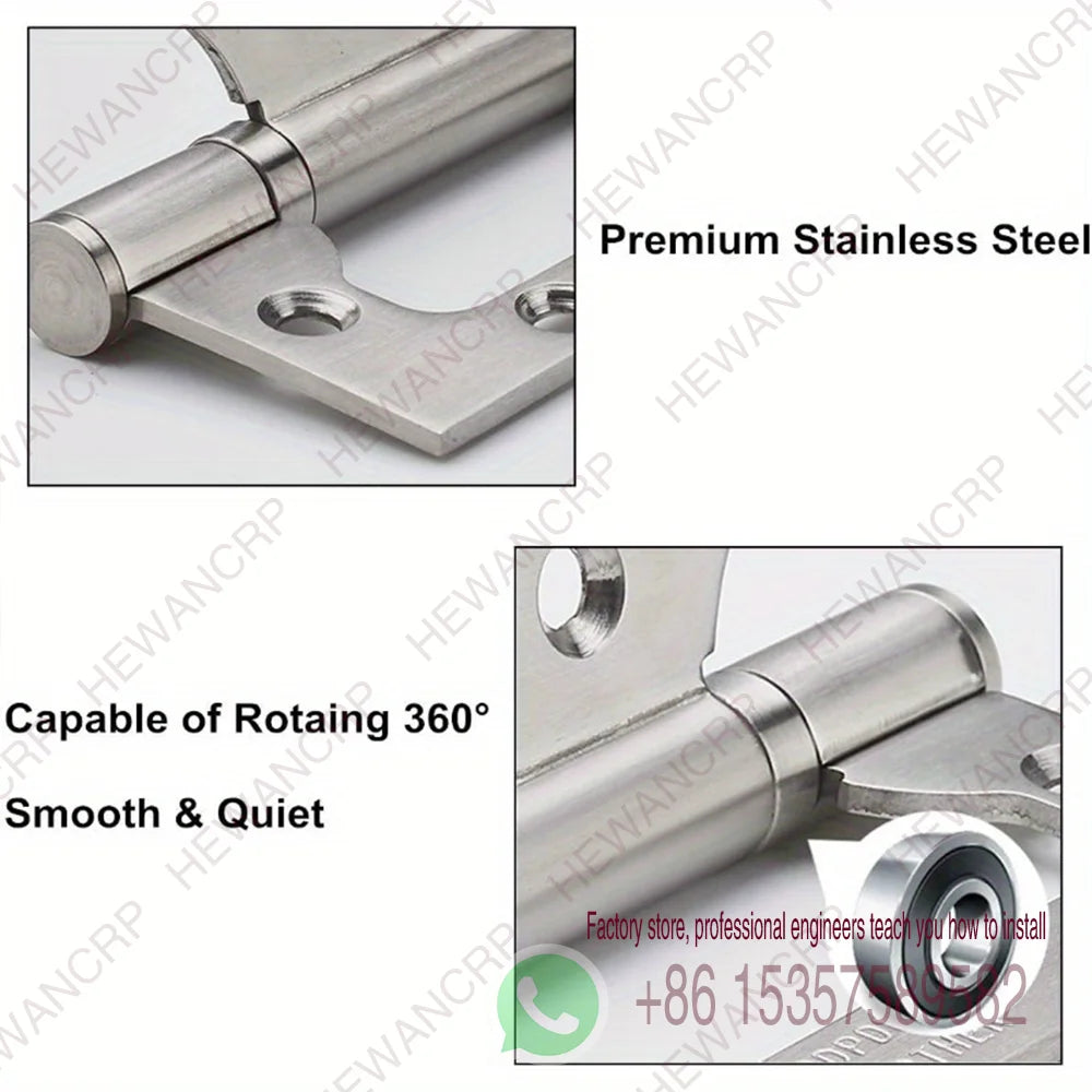 2pcs Heavy-Duty Stainless Steel Door Hinges Thickened Waterproof Rust-Resistant Silent Closing Thick Bearings Brushed Finish