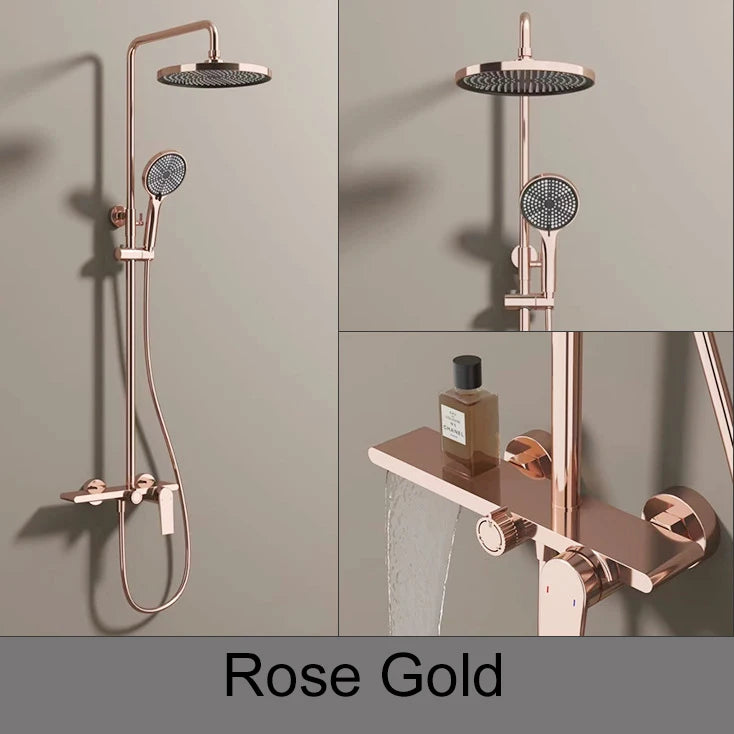 Bathroom Shower System Set Brushed Gold Hot Cold Bathroom Faucet Accessories Rain Shower Head Hot Cold Bathroom Shower Set