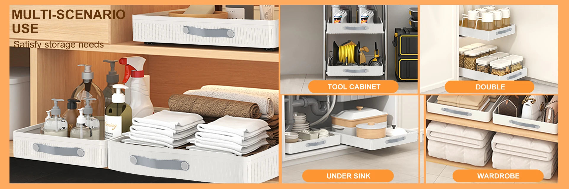 Pull Out Storage Tray Kitchen Sliding Cabinet Shelf with Slide Rails Drawer Spice Rack Bowl Dish Shelf Pantry Kitchen Organizer