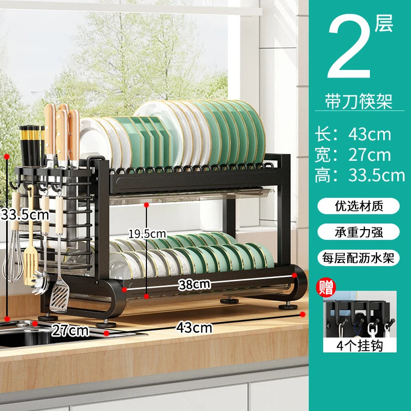 Kitchen Dish Storage Rack, External Hook Plate Organizer, Multi-Function Home Plate Holder, Compact Dish Organizer