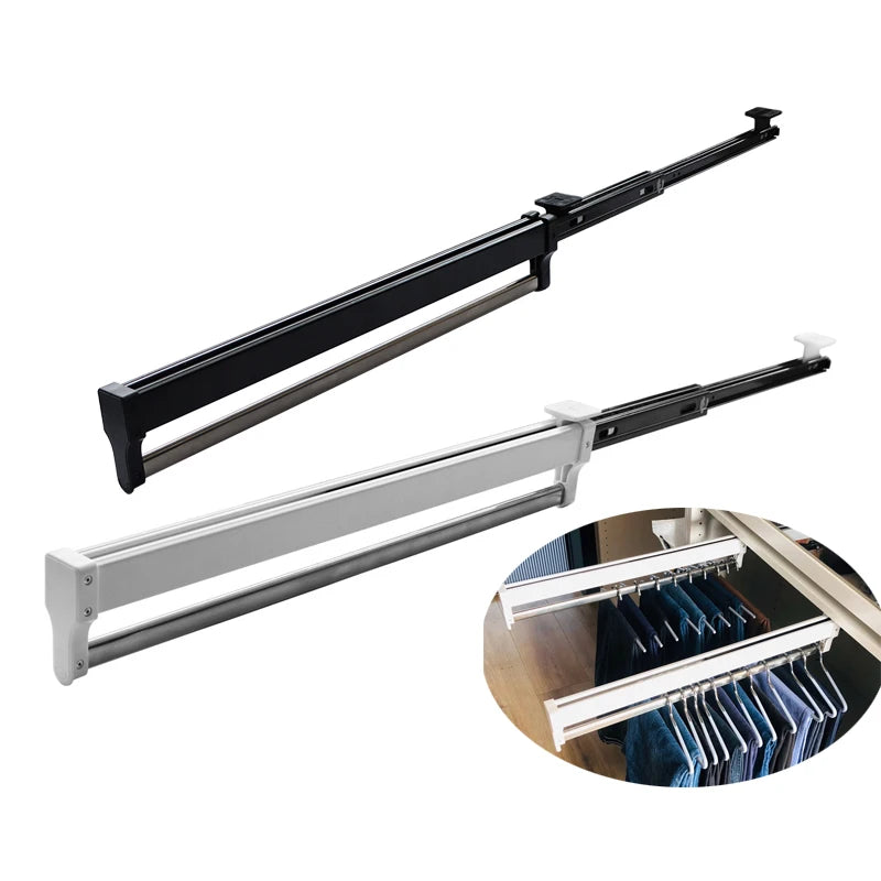 Pull-Out Closet Valet Rod Adjustable Wardrobe Clothing Rail Heavy Duty Top Mount Wardrobe Hanger Rack Bar Ball Bearing Slide