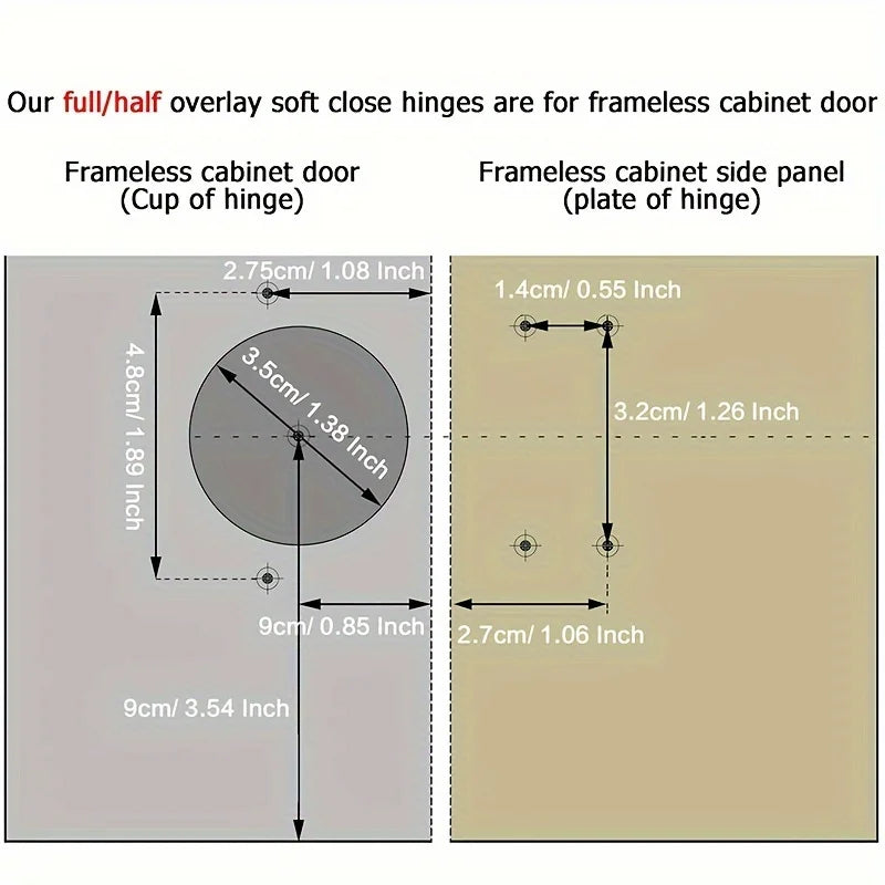 10-Piece Modern Frameless Cabinet Door Hinges Soft-Close Nickel Plated European Full/Half Overlay/Inset