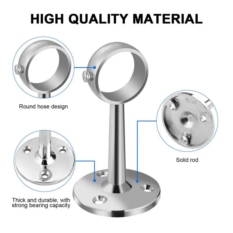 2Pcs Zinc Alloy Sturdy Wardrobe Rail Support Hanging Rod Holder Closet Tube Bracket Clothes Hanging Bar Bathroom Bedroom Kitchen