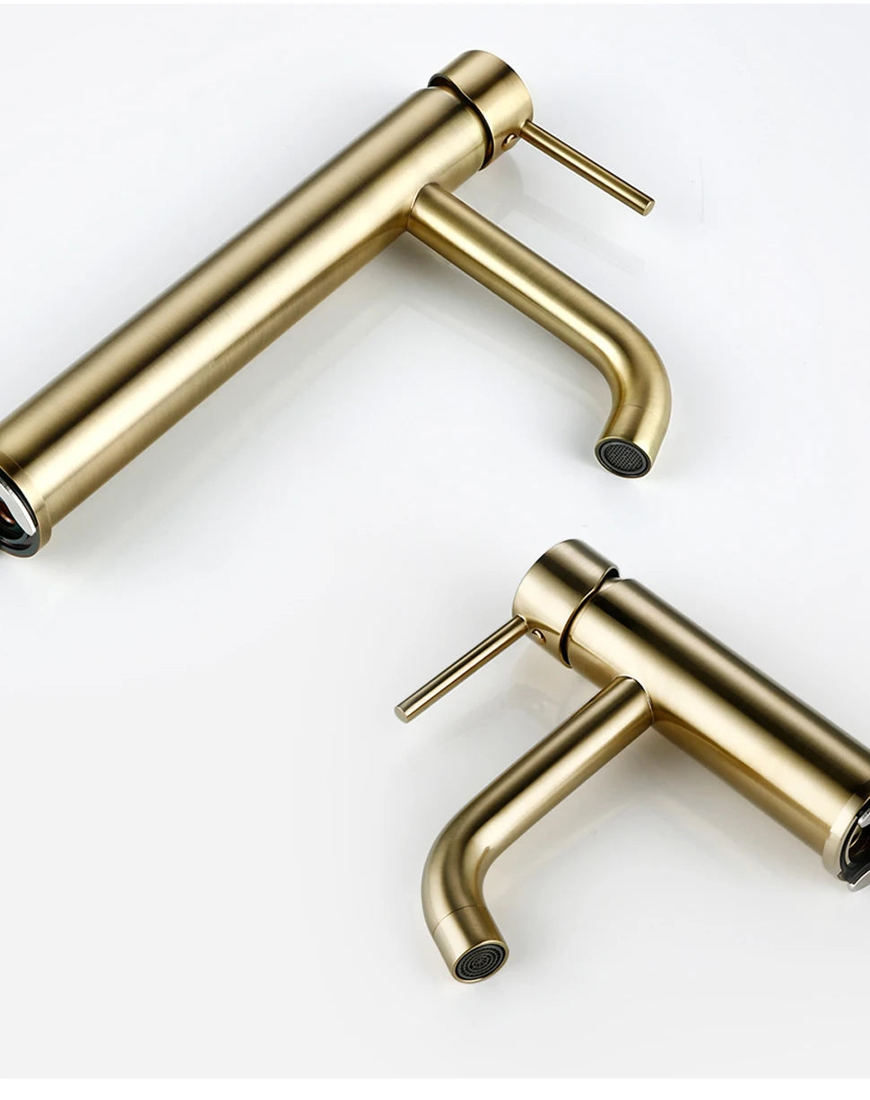 Brushed Gold Basin Faucet Solid Brass Hot And Cold Water Basin Mixer Sink Tap Deck Mounted Bathroom Taps