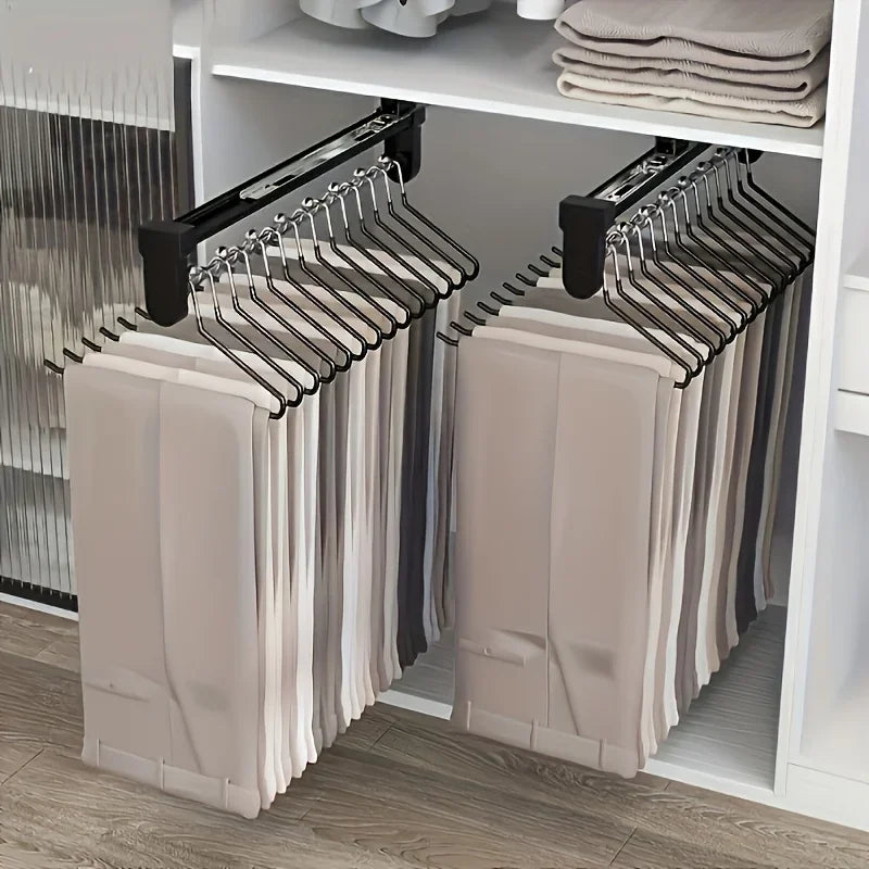 1pc Pull-Out Clothes Storage Rod Adjustable Foldable Metal Hanging Rail for Wardrobes Space-Saving Organizer Drying Racks