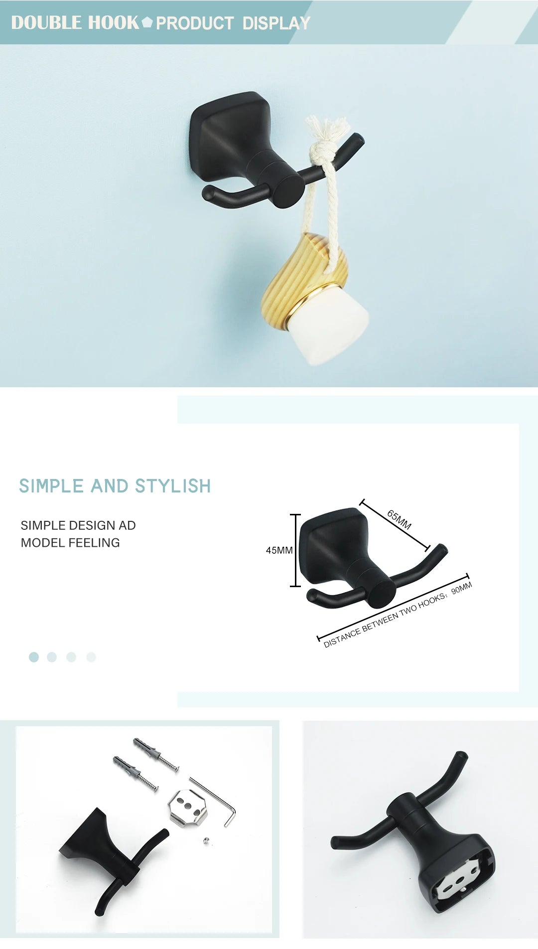 Matte Black Bathroom Accessories Set Wall Mount Stainless Steel Clothes Hook Toilet Paper Holder Towel Bar Hardware Pendant