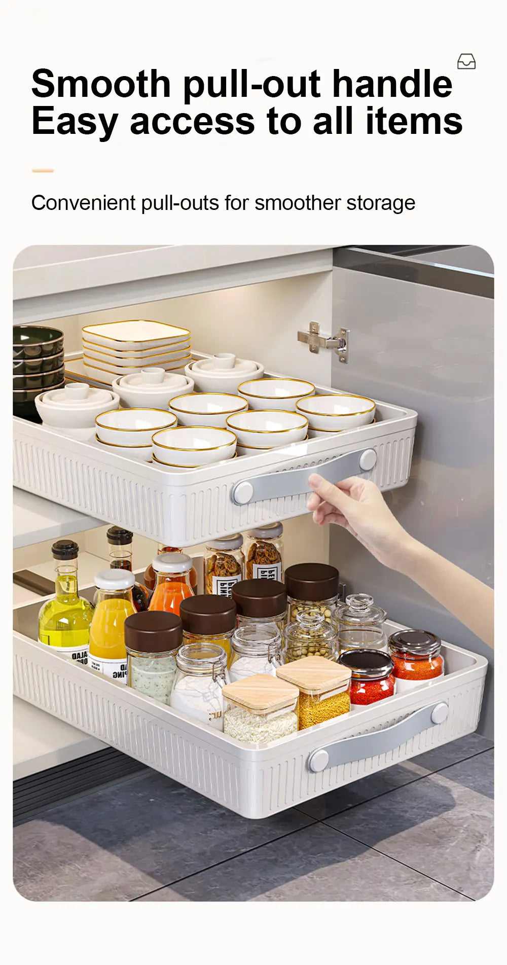 Pull Out Storage Tray Kitchen Sliding Cabinet Shelf with Slide Rails Drawer Spice Rack Bowl Dish Shelf Pantry Kitchen Organizer
