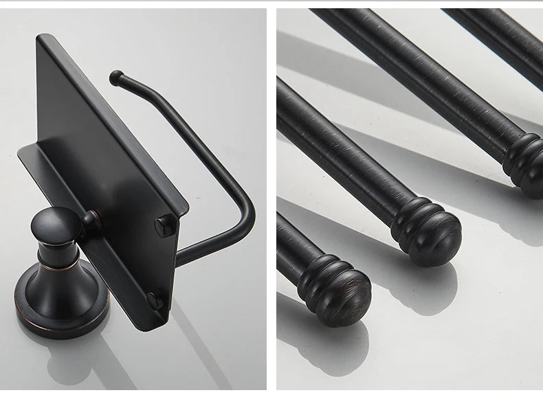Bathroom Bath Toilet Paper Holder Robe Hook Bathroom Retractable Towel Hanging Rod Black Zinc Alloy EL852