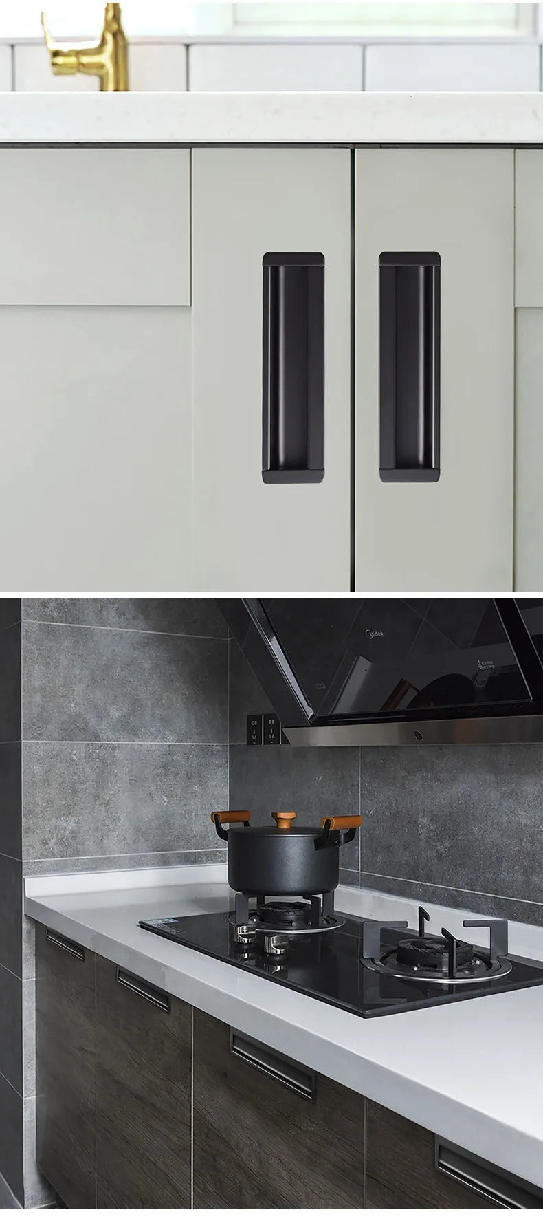 Embedded Hidden Furniture Handles Modern Aluminum Alloy Wardrobe Door Pulls Matte Black Kitchen Cabinets Knob Decoration Handles