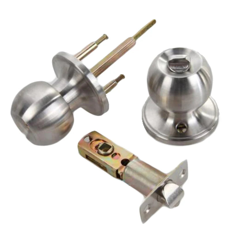 Door Set Knob Handle Lock With Key Privacy Passage Round Sliver Bathroom Shower Entrance Stainless Steel Useful