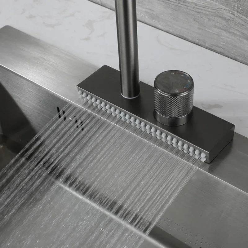 Waterfall Sink Pull Type Kitchen Faucet Hot Cold Mixer Vegetable Wash Tap Basin Multiple Water Outlets Rotation Flying Rain Tap