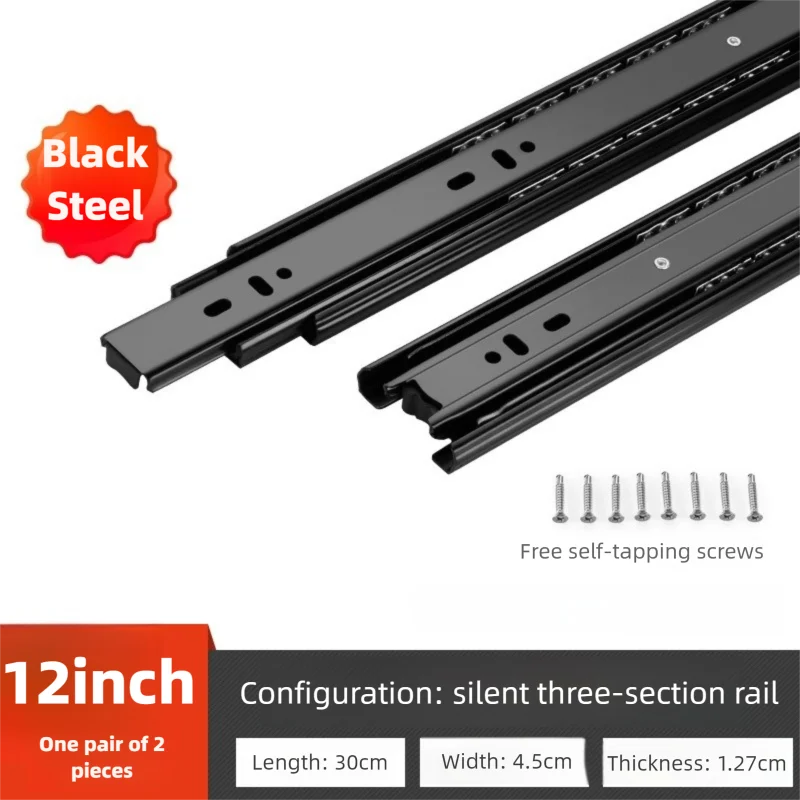 Heavy duty cold-rolled steel drawer slide rail -3-section soft closing damping rail, silent cabinet slide rail