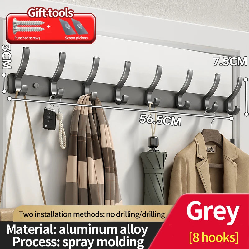 no drill Holes One Row Hangers Kitchen Towels Clothes Hats Toilet Towel Rack Storage Wall Mounted Door Back Rod Hook