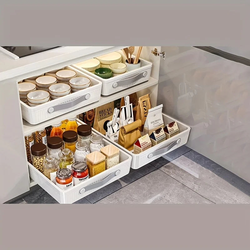 1 PC Kitchen Cabinet Drawer Storage Boxes with Slide Rails Pull-out Kitchen Storage Tray Spice Box Shelf Cabinets Organizer